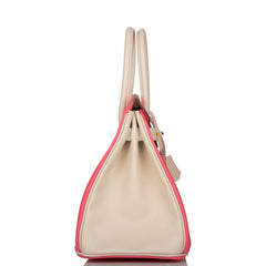 Hermes Birkin 30cm Bi-Color Craie and Rose Azalee Epsom Brushed Gold Hardware