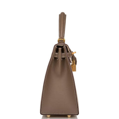 Hermes Kelly 25cm Bi-Color Craie and Etoupe Epsom Sellier Brushed Gold Hardware