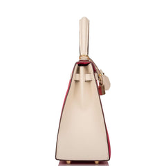 Hermes Kelly 25cm Bi-Color Rose Extreme and Craie Epsom Sellier Permabrass Hardware