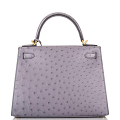 Hermes Kelly 28cm Bi-Color Gris Agate and Gris Perle Ostrich Sellier Brushed Gold Hardware