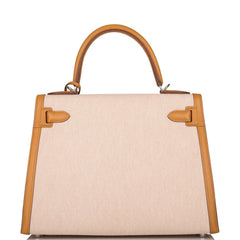 Hermes Sesame Toile and Swift Sellier Kelly 28cm Palladium Hardware