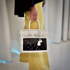 Vintage Hermes Birkin 30 White Epsom with Custom Feather Panel & Palladium Hardware - 2010, N Square