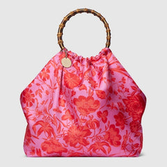 Silk maxi tote bag with bamboo handle
