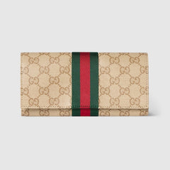 Long wallet with Web - sand and brown GG canvas