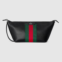 Mega Web Trademark small toiletry case - black leather