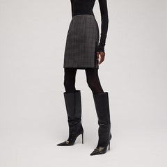 Checked fine wool mini skirt - grey and beige