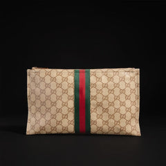 Large pouch with Web - sand and brown GG canvas