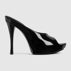 Women's stiletto platform slide - black patent leather