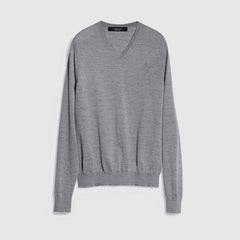 Fine wool sweater with embroidery - grey