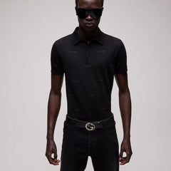 Wool silk Gucci jacquard polo shirt - black
