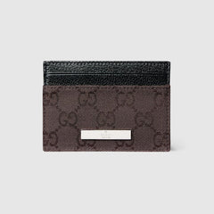 Card case with Gucci plaque - dark brown GG canvas