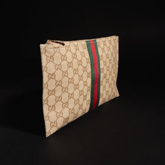 Large pouch with Web - sand and brown GG canvas
