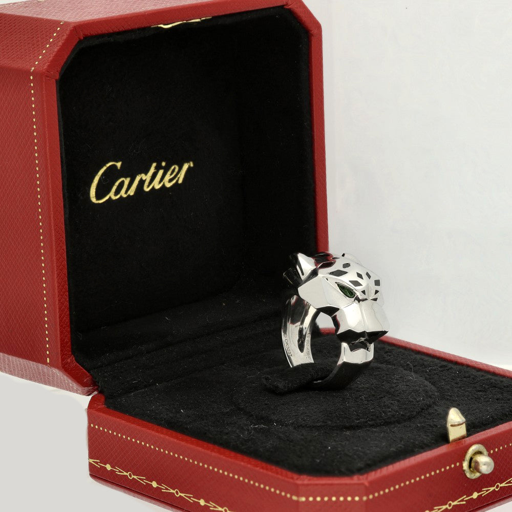 Pre-loved 18ct White Gold Panthère de Cartier Ring Size 53