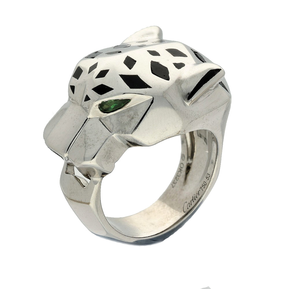 Pre-loved 18ct White Gold Panthère de Cartier Ring Size 53