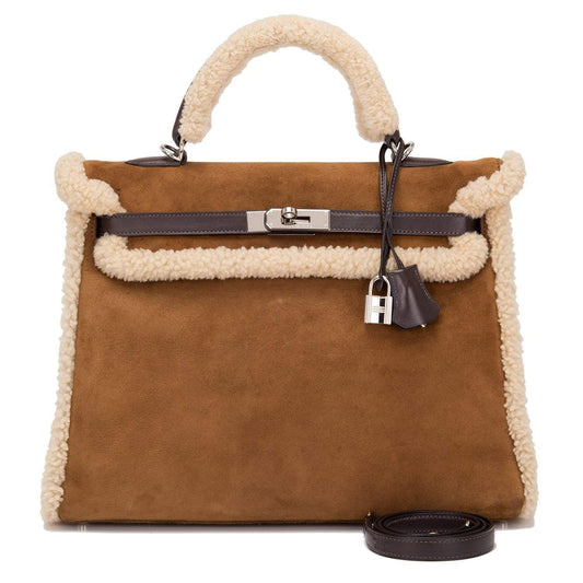 Hermes Teddy Shearling Kelly 35cm Palladium Hardware