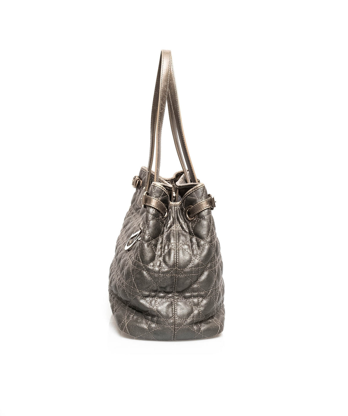 Christian Dior Cannage Grey Canvas Top handle Tote Bag PHW - AGL1349