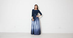 Women's 3/4 Sleeve Long Satin Mother of the Bride Dress with Pockets