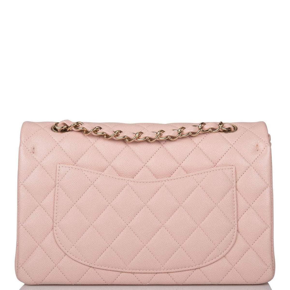 Chanel Rose Clair Quilted Caviar Small Classic Double Flap Bag Light Gold Hardware