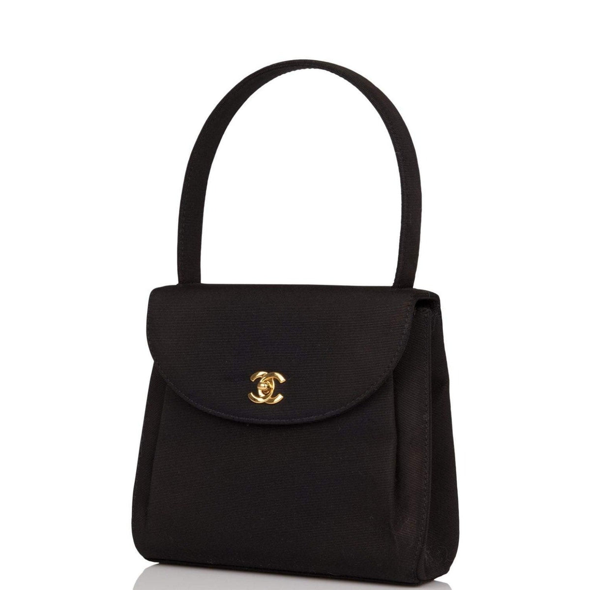 Vintage Chanel Mini Kelly Bag Black Satin Gold Hardware