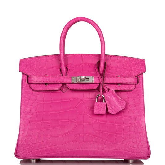 Hermes Birkin 25 Rose Shocking Matte Alligator Palladium Hardware