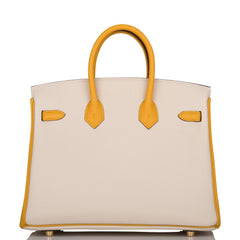 Hermes Horseshoe Stamp (HSS) Bi-Color Craie and Jaune Ambre Togo Birkin 25cm Brushed Gold Hardware
