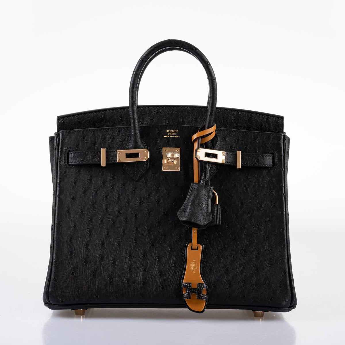 Hermes Birkin 25 Black Ostrich Rose Gold Hardware