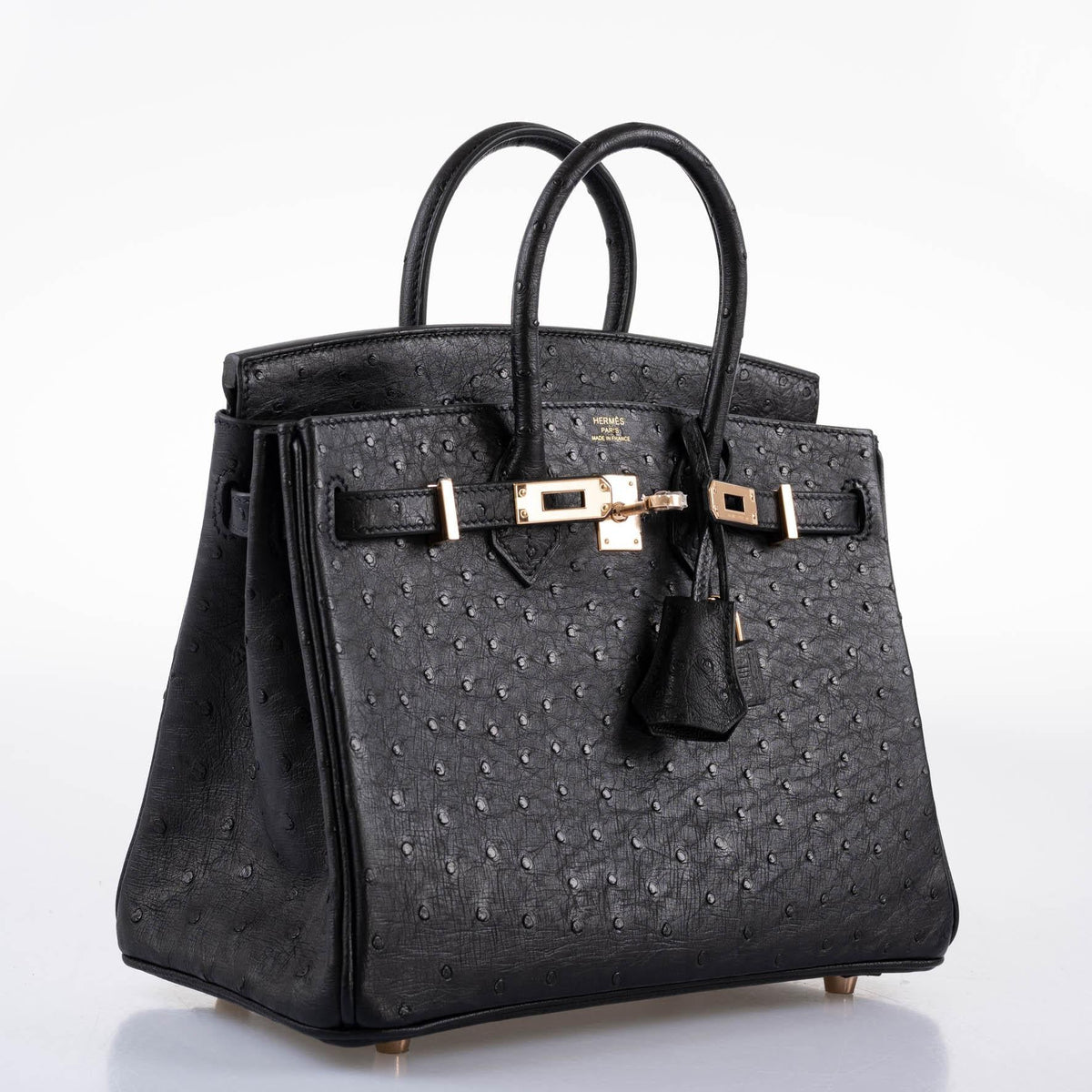 Hermes Birkin 25 Black Ostrich Rose Gold Hardware
