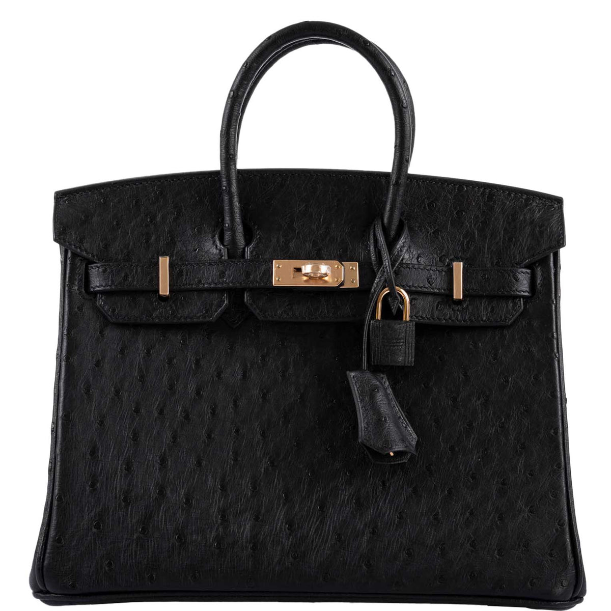 Hermes Birkin 25 Black Ostrich Rose Gold Hardware