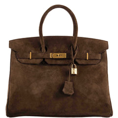 Hermes Birkin 35 Chocolate Veau Doblis Suede with Gold Hardware - 2011, O Square
