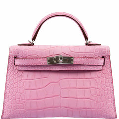 Hermes Kelly 20 Mini II Sellier 5P Bubblegum Matte Pink Alligator Palladium Hardware - 2020, Y
