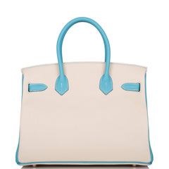 Hermes Birkin 30cm Bi-Color Craie and Bleu Atoll Togo  Rose Gold Hardware
