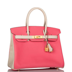 Hermes Birkin 30cm Bi-Color Craie and Rose Azalee Epsom Brushed Gold Hardware
