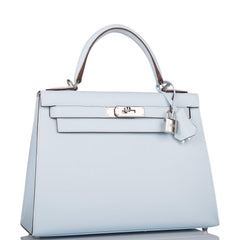 Hermes Bleu Brume Epsom Sellier Kelly 28cm Palladium Hardware