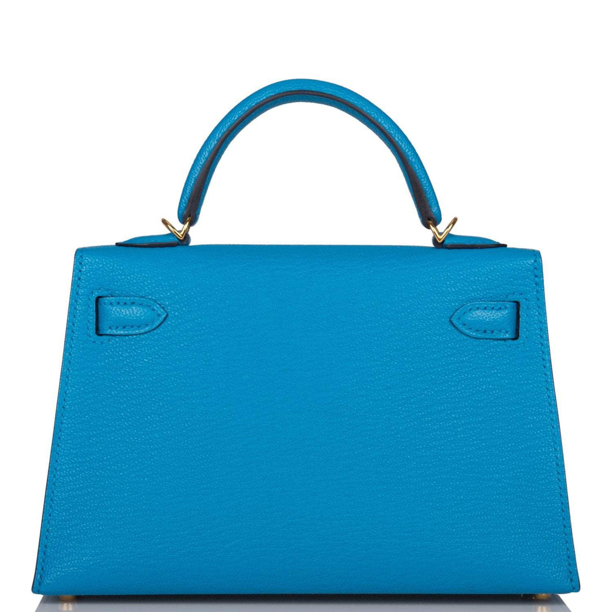 Hermes Bleu Frida Chevre Mysore Sellier Kelly 20cm Gold Hardware