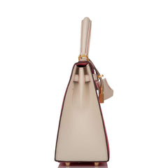 Hermes Kelly 25cm Bi-Color Rose Azalee and Craie Epsom Sellier Brushed Gold Hardware