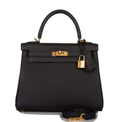 Hermes Kelly Retourne 25 Black Togo Gold Hardware