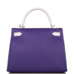 Hermes Kelly Sellier 28 Crocus and White Epsom Brushed Palladium Hardware