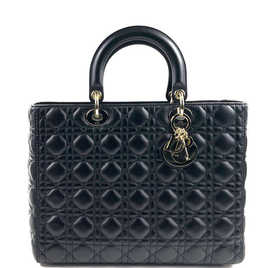 CHRISTIAN DIOR Large Cannage Lady Dior w/ Strap
