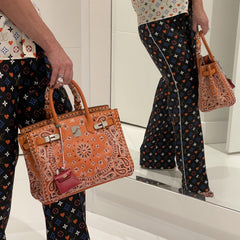 Jay Ahr Vintage 2013 Hermes Birkin 30 Orange Epsom Bandana Embroidery "Rio de Janeiro"