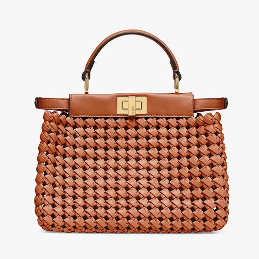 PEEKABOO MINI Brown Leather Interlace Bag