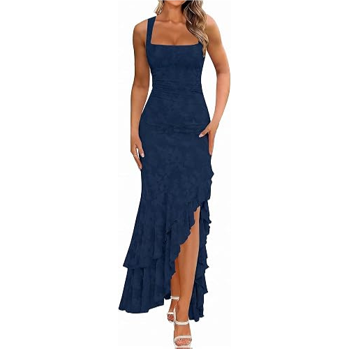 Women's Elegant Ruched Floral Maxi Wedding Guest Dress
