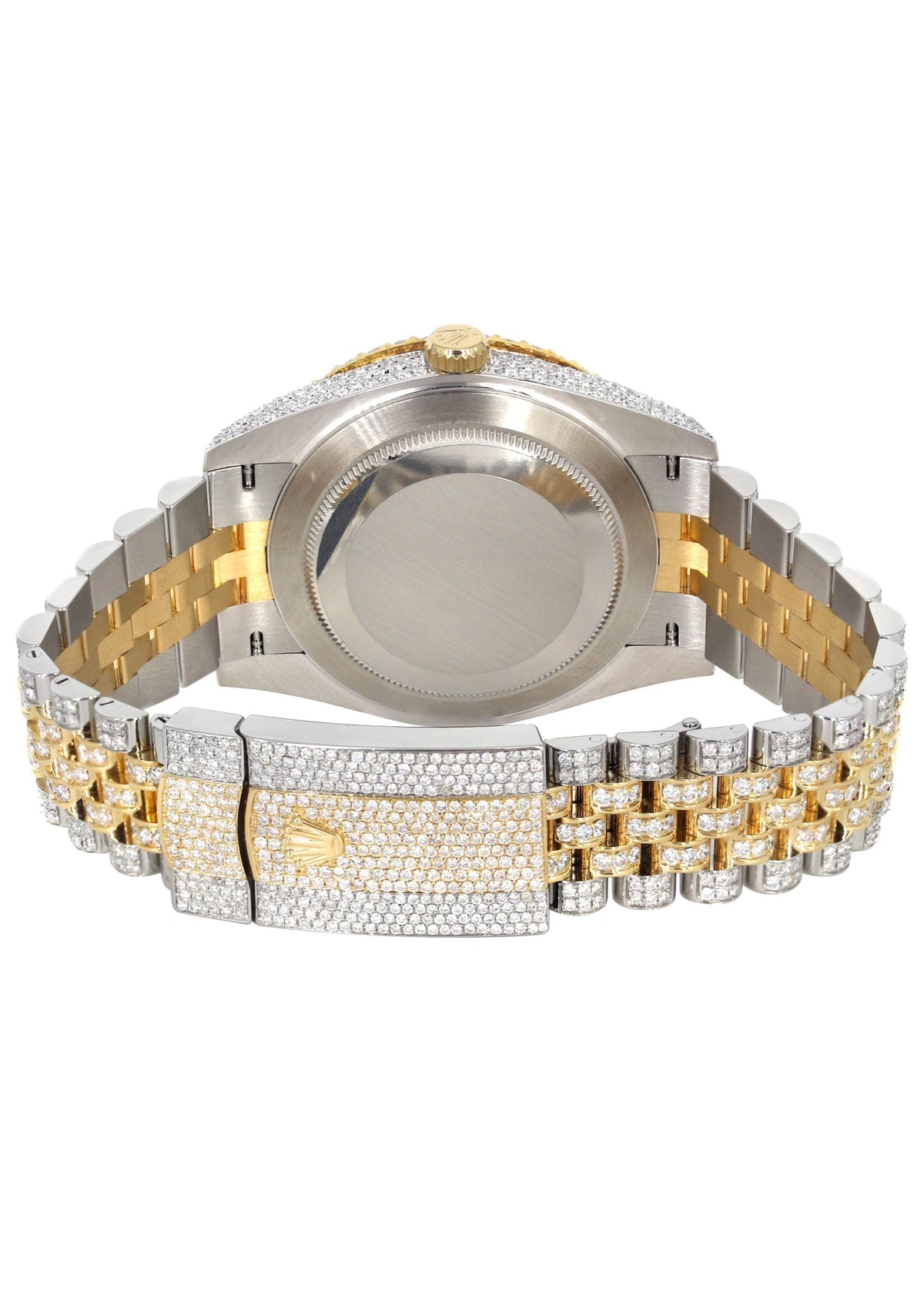 Womens Diamond Iced Out Rolex Datejust 41 | 25 Carats Of Diamonds | Custom Royal Blue Roman Numeral Diamond Dial | Two Tone | Two Row | Jubilee Band