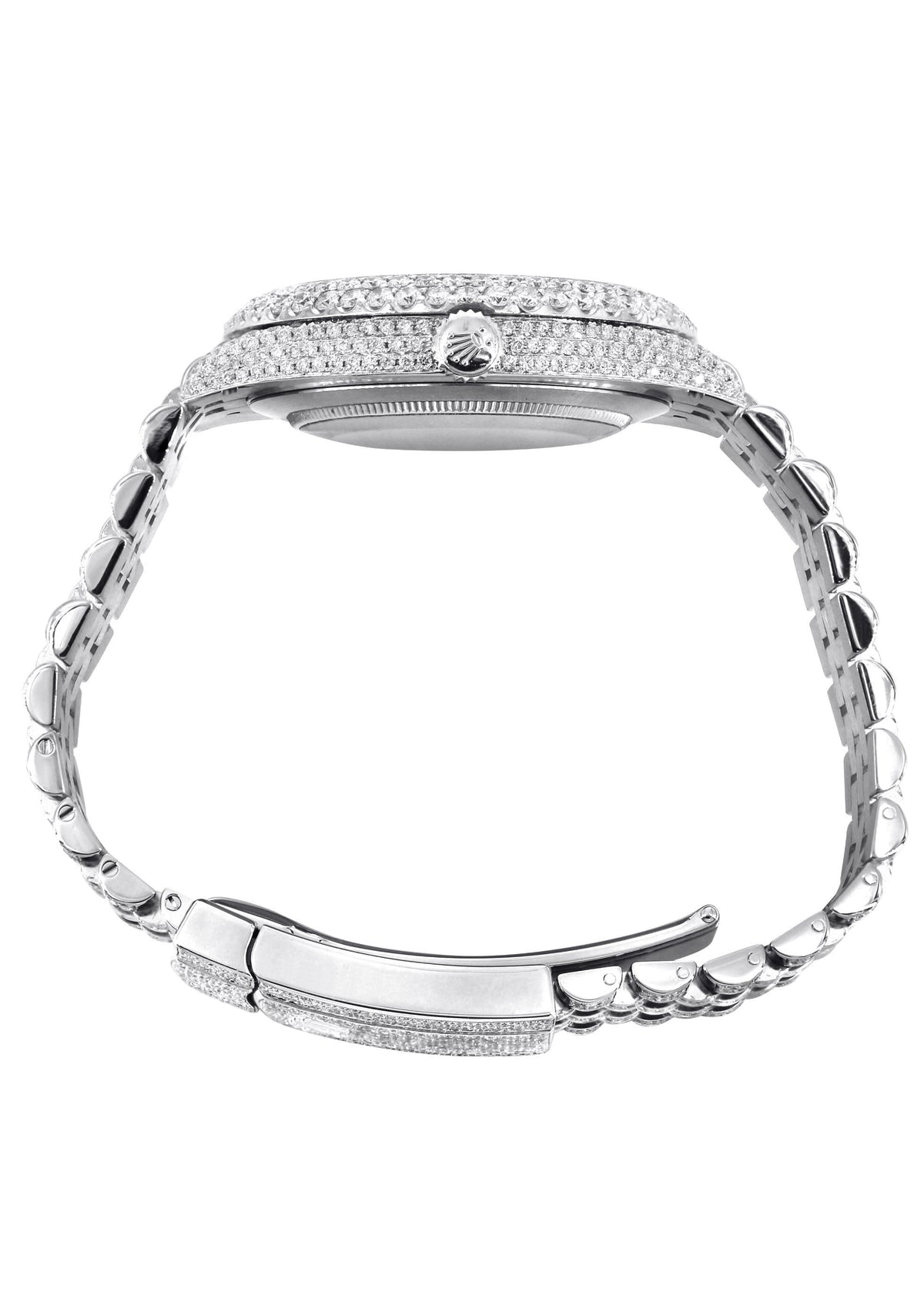 Womens Diamond Iced Out Rolex Datejust 41 | 25 Carats Of Diamonds | Custom Silver Diamond Dial | Two Row | Jubilee Band