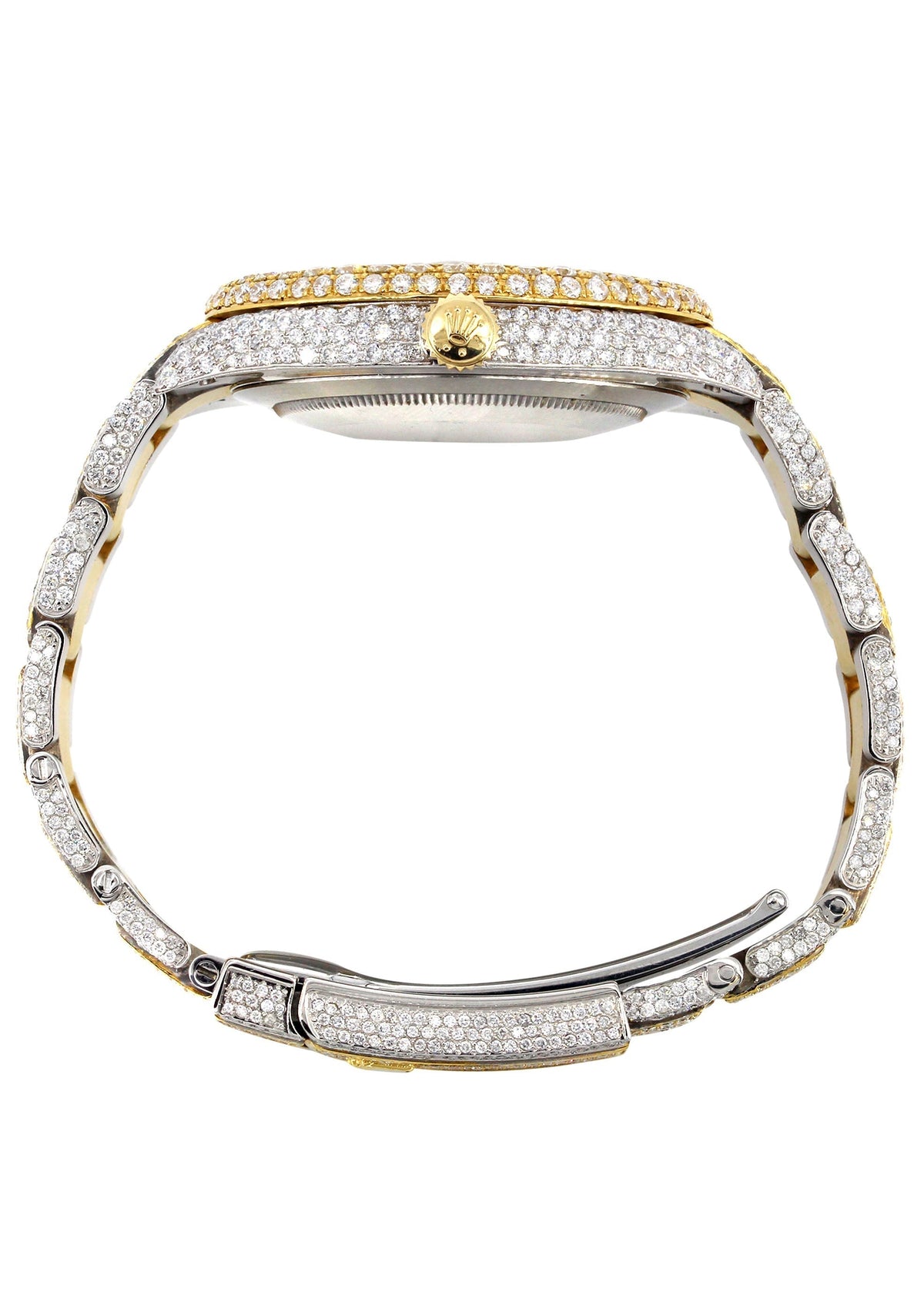 Womens Diamond Iced Out Rolex Datejust 41 | 25 Carats Of Diamonds | Custom Royal Blue Roman Numeral Diamond Dial | Two Tone | Two Row | Oyster Band