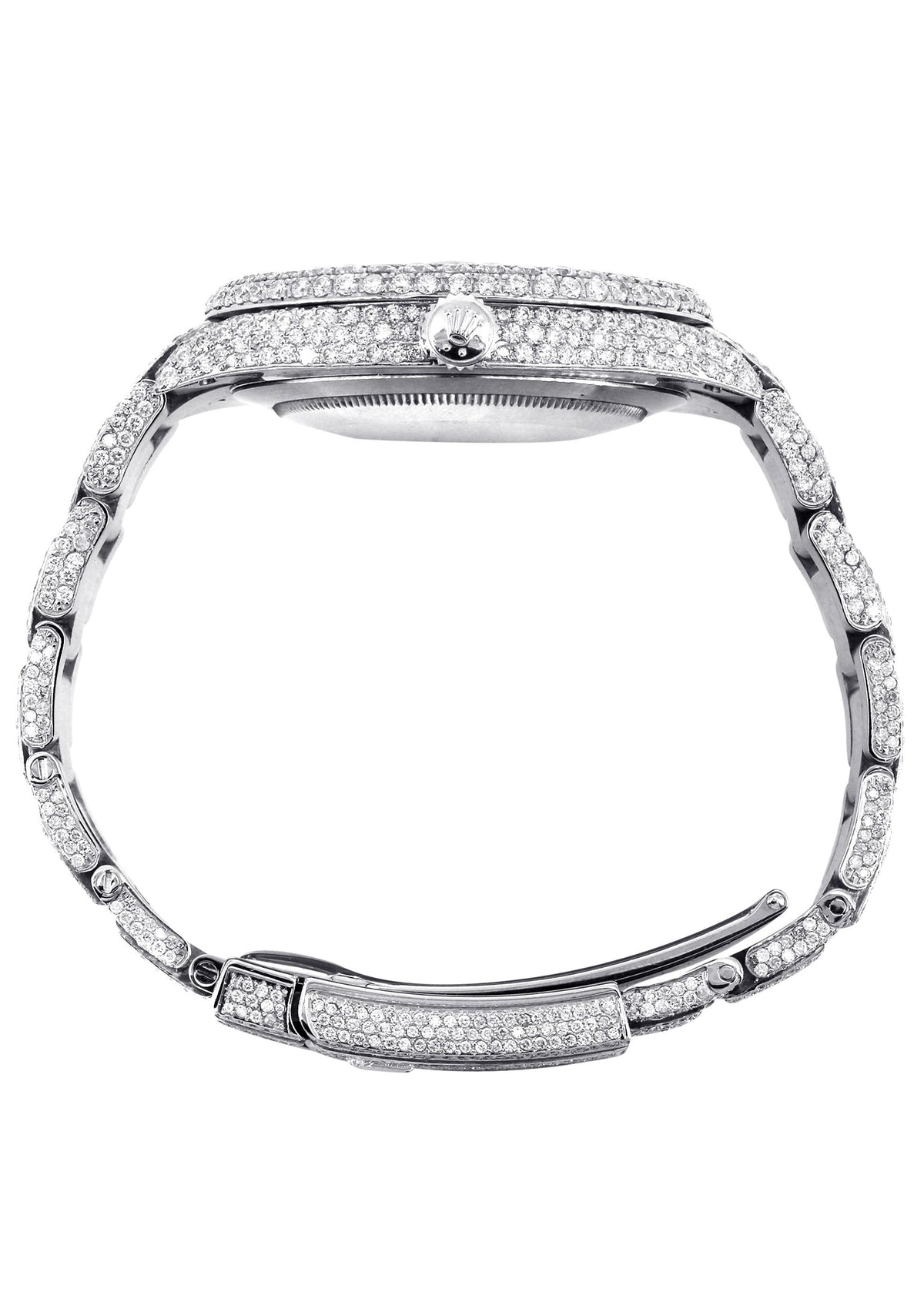 Womens Diamond Iced Out Rolex Datejust 41 | 25 Carats Of Diamonds | Custom Silver Diamond Dial | Two Row | Oyster Band