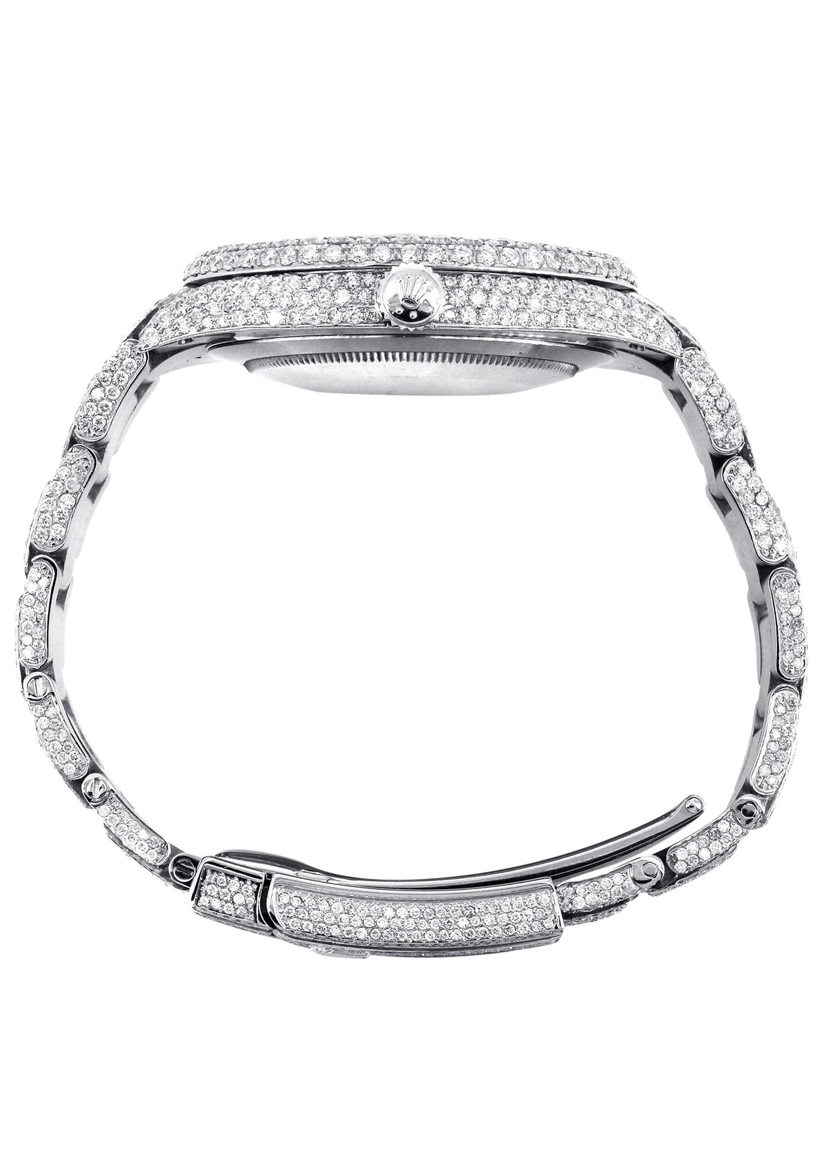 Womens Diamond Iced Out Rolex Datejust 41 | 25 Carats Of Diamonds | Custom Silver Diamond Dial | Two Row | Oyster Band
