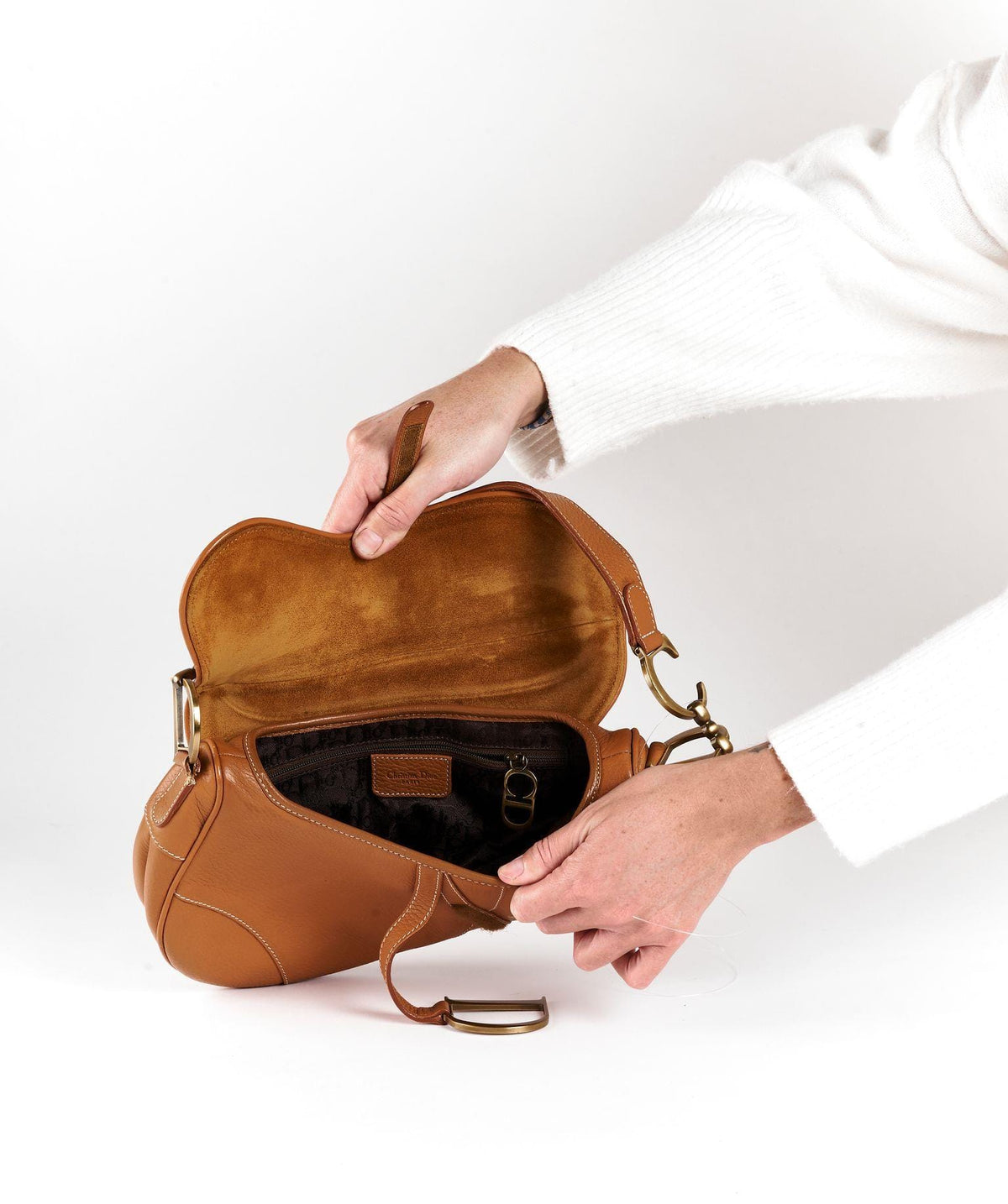 Brown Leather Dior Saddle Bag GHW