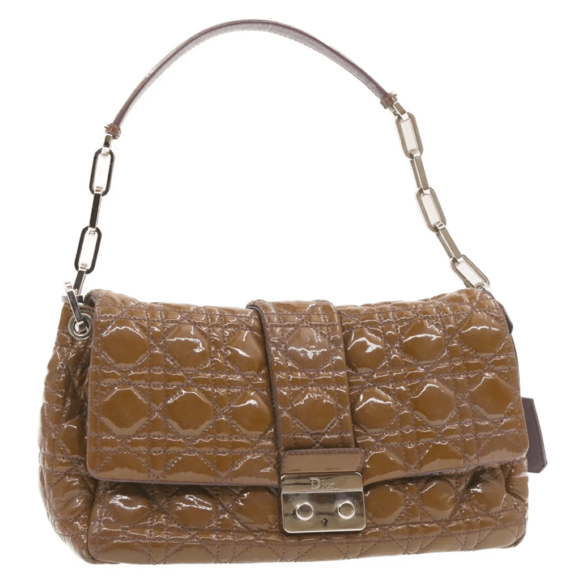 CHRISTIAN DIOR Canage Shoulder Bag Patent Leather Brown Auth rd1612