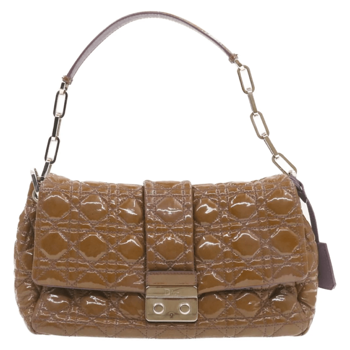 CHRISTIAN DIOR Canage Shoulder Bag Patent Leather Brown Auth rd1612