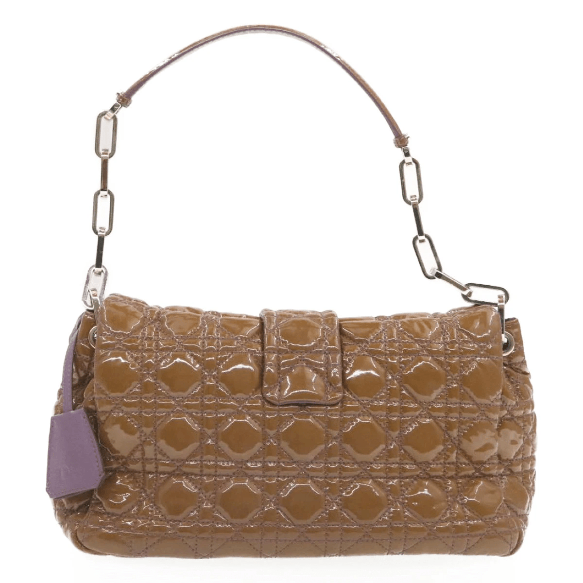 CHRISTIAN DIOR Canage Shoulder Bag Patent Leather Brown Auth rd1612